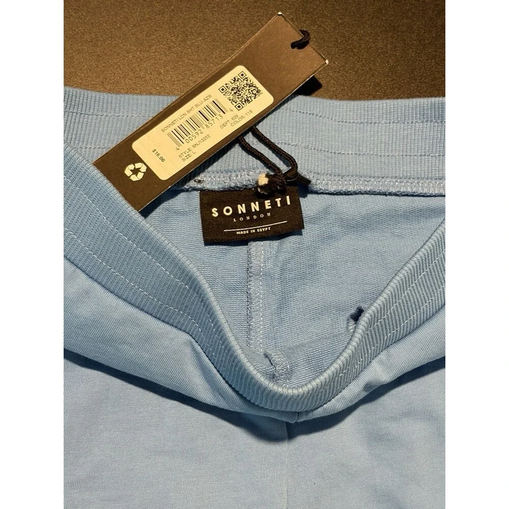 Sonneti London Mens Large Blue Sweat Shorts Drawstring Casual Logo NWT